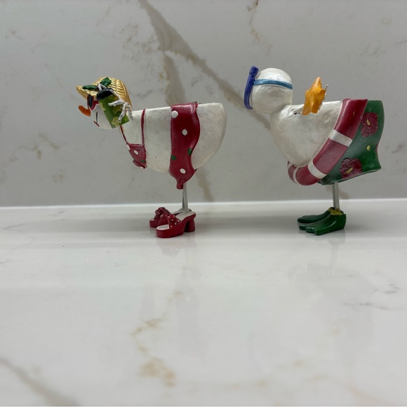 Pair of Snowman Snow Woman Beach Christmas Candle Holders in Beach Wear Holiday - Picture 2 of 4